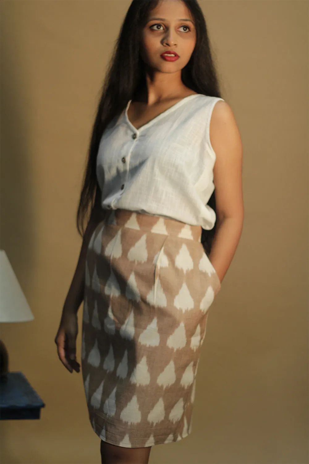 Shaili | Short Skirt | Brown Ikkat