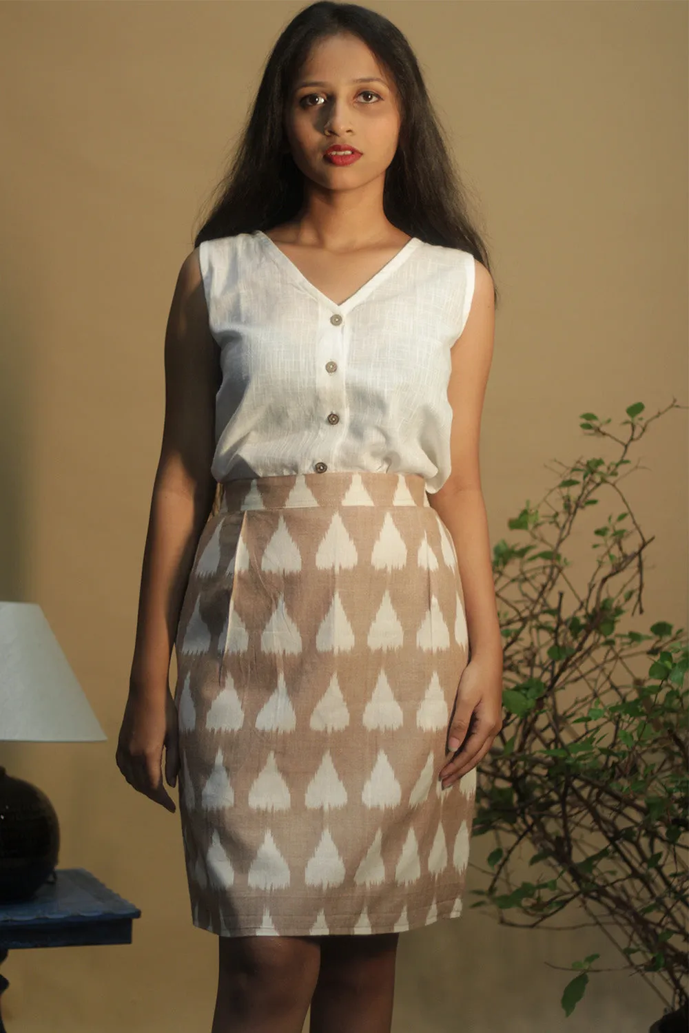 Shaili | Short Skirt | Brown Ikkat
