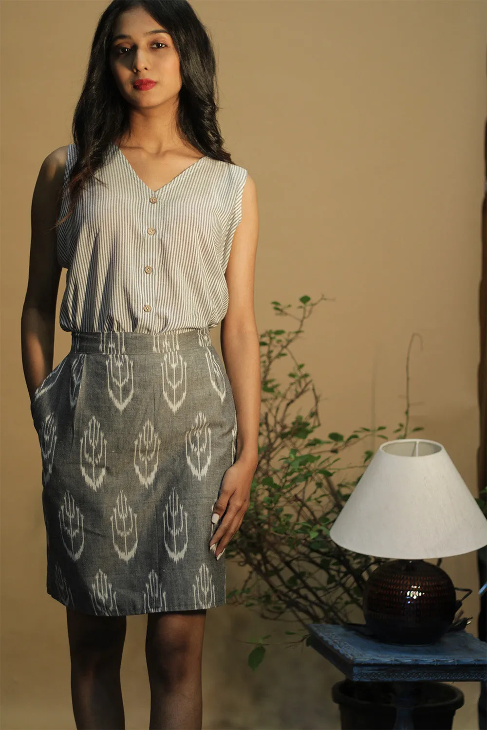 Shaili | Short Skirt | Grey Ikkat