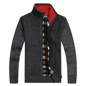 Shengweiao Men's Zip Knitted Cardigan Sweater (Large, Dark Grey)