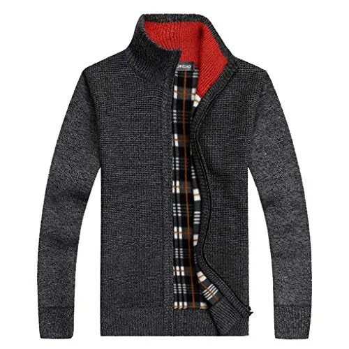 Shengweiao Men's Zip Knitted Cardigan Sweater (Large, Dark Grey)