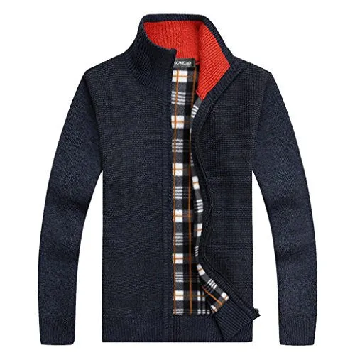 Shengweiao Men's Zip Knitted Cardigan Sweater (X-Large, Dark Blue)