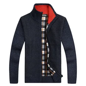 Shengweiao Men's Zip Knitted Cardigan Sweater (X-Large, Dark Blue)