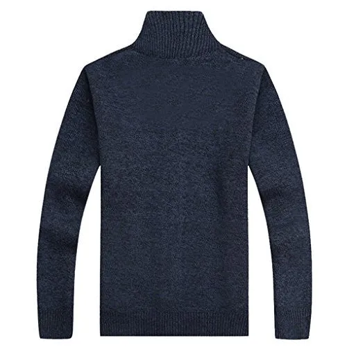 Shengweiao Men's Zip Knitted Cardigan Sweater (X-Large, Dark Blue)