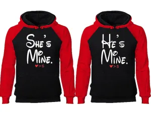 She's Mine & He's Mine Couple Matching Raglan Hoodies – Comfortable Unisex Pullover | Sold Separately in Sizes & Colors