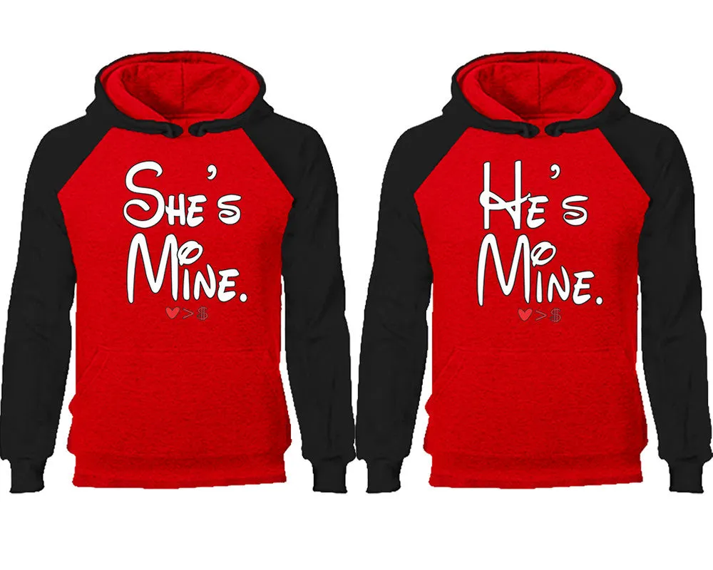She's Mine & He's Mine Couple Matching Raglan Hoodies – Comfortable Unisex Pullover | Sold Separately in Sizes & Colors