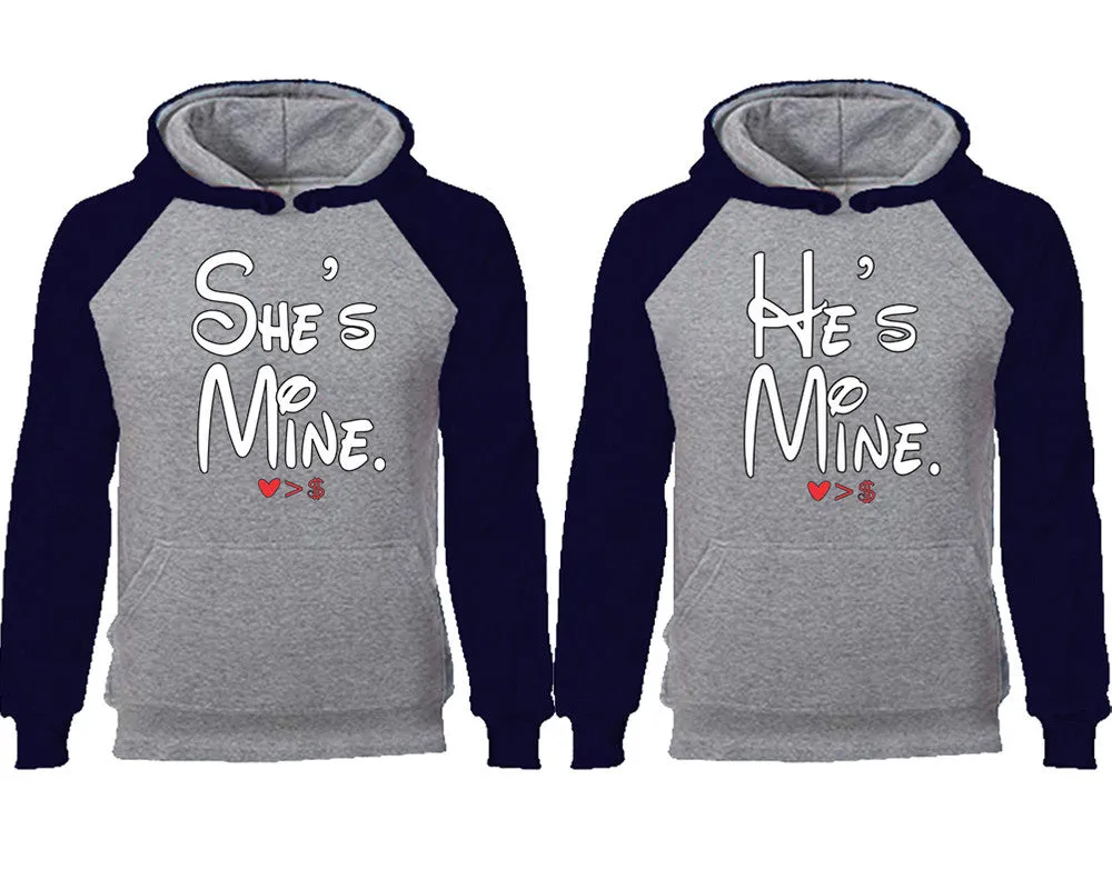 She's Mine & He's Mine Couple Matching Raglan Hoodies – Comfortable Unisex Pullover | Sold Separately in Sizes & Colors