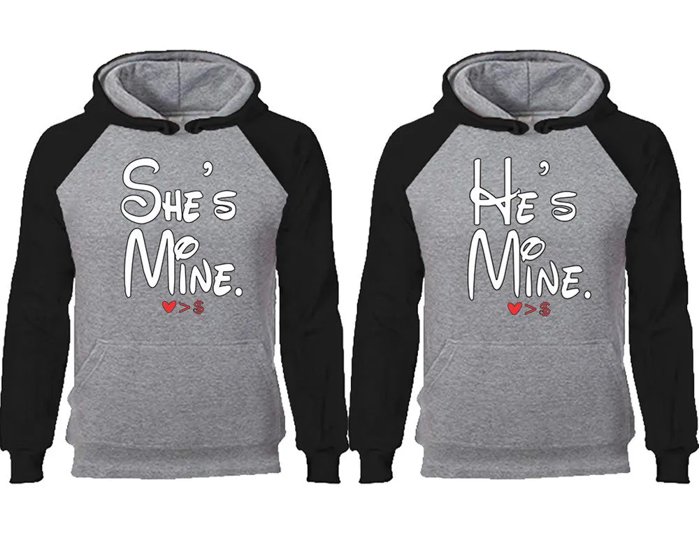 She's Mine & He's Mine Couple Matching Raglan Hoodies – Comfortable Unisex Pullover | Sold Separately in Sizes & Colors