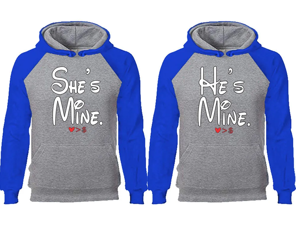 She's Mine & He's Mine Couple Matching Raglan Hoodies – Comfortable Unisex Pullover | Sold Separately in Sizes & Colors