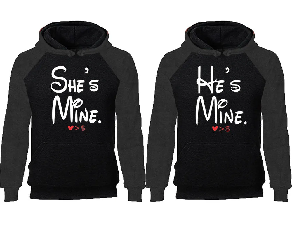She's Mine & He's Mine Couple Matching Raglan Hoodies – Comfortable Unisex Pullover | Sold Separately in Sizes & Colors