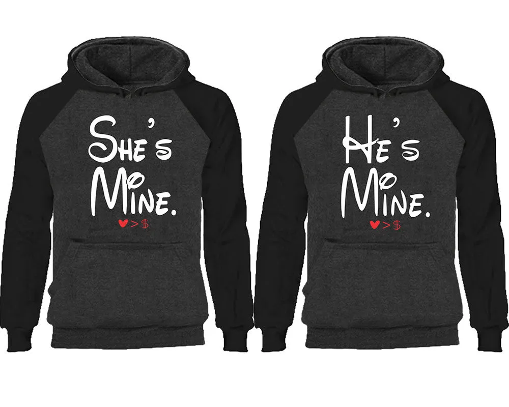 She's Mine & He's Mine Couple Matching Raglan Hoodies – Comfortable Unisex Pullover | Sold Separately in Sizes & Colors