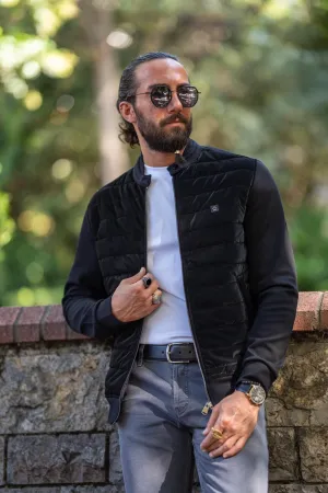 Slim Fit Special Design Capitone Coat - Black