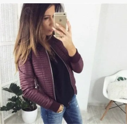 Stylish All-Matching Zipper Cardigan Solid Colored Short Long Sleeved Slim Look Warm Women Tops Jacket Outerwear