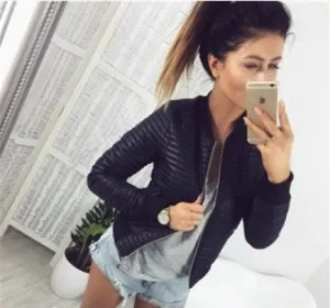 Stylish All-Matching Zipper Cardigan Solid Colored Short Long Sleeved Slim Look Warm Women Tops Jacket Outerwear