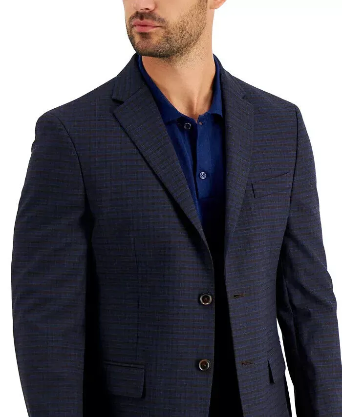 TOMMY HILFIGER Men's Modern-Fit Brown/Blue Plaid Blazer Size 36S MSRP $295