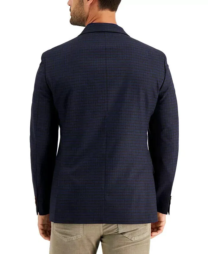 TOMMY HILFIGER Men's Modern-Fit Brown/Blue Plaid Blazer Size 36S MSRP $295