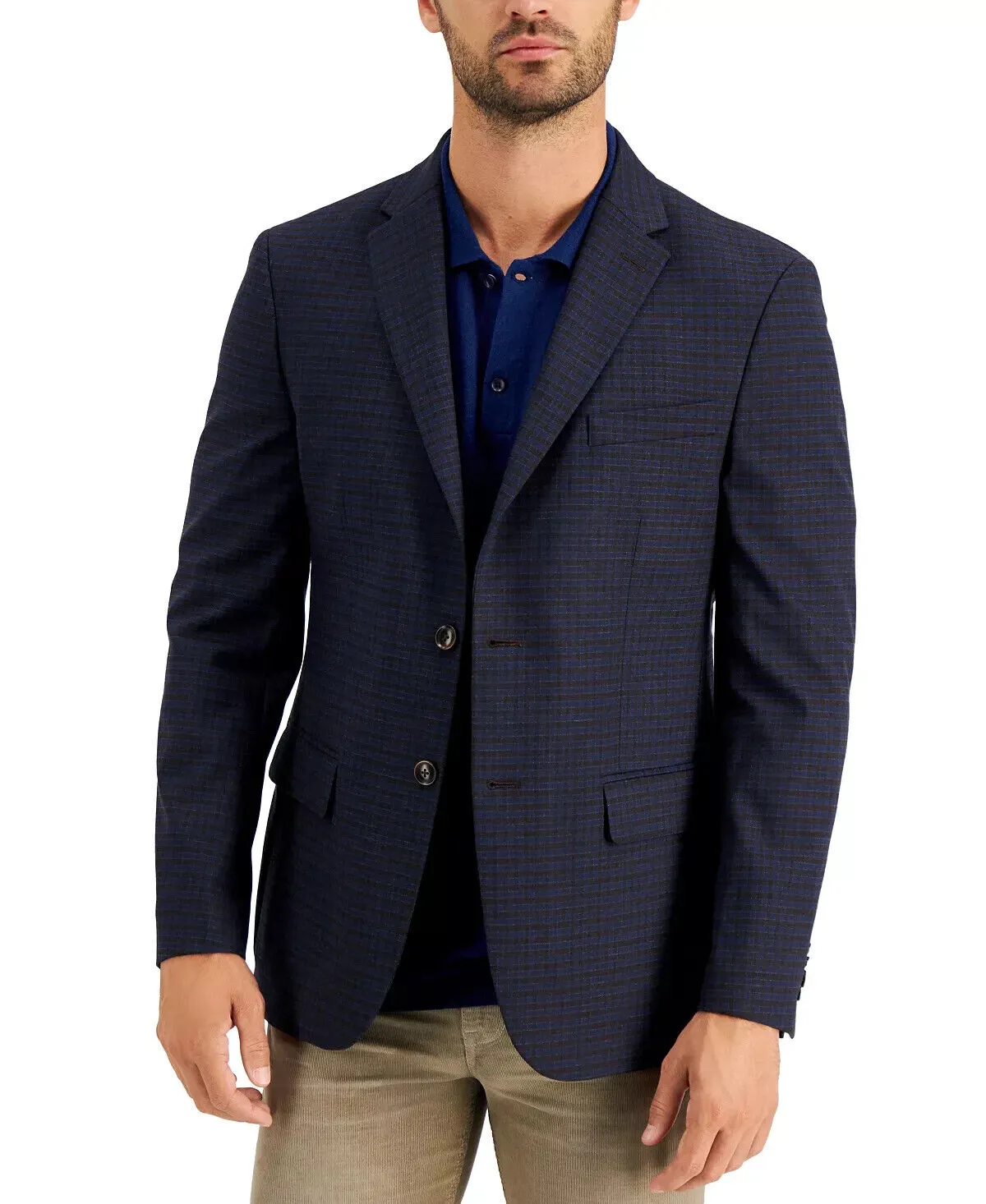 TOMMY HILFIGER Men's Modern-Fit Brown/Blue Plaid Blazer Size 36S MSRP $295
