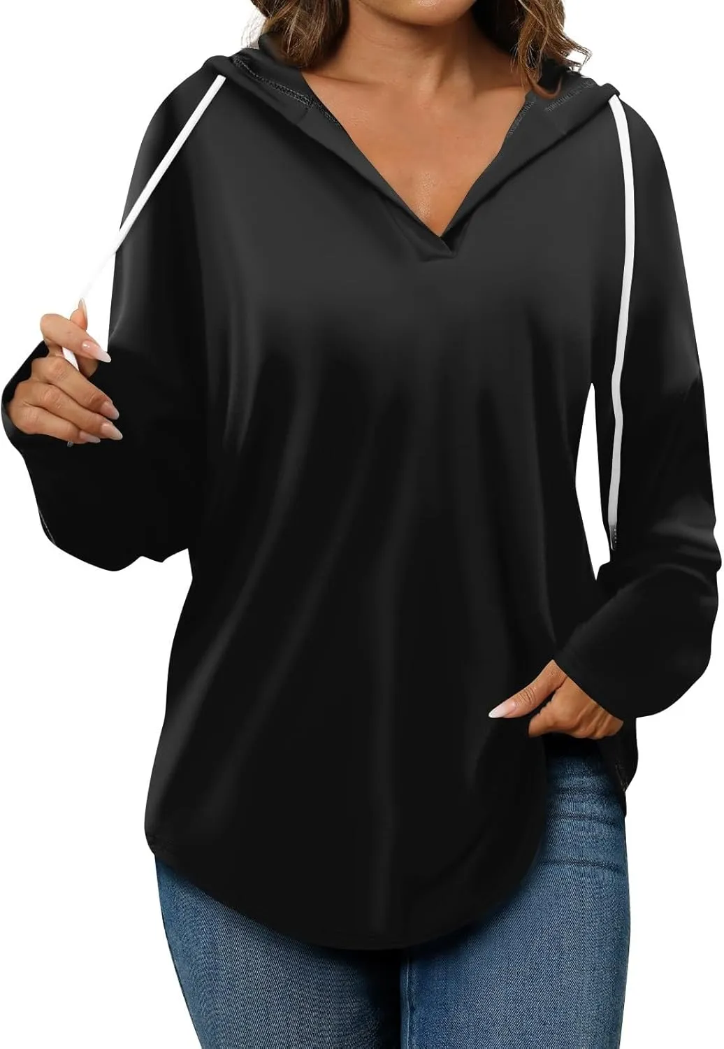 Women Hoodies Oversized Drawstring Lightweight Sweatshirts Hooded Fall Fashion 2024 Plain Tunic Hoodies