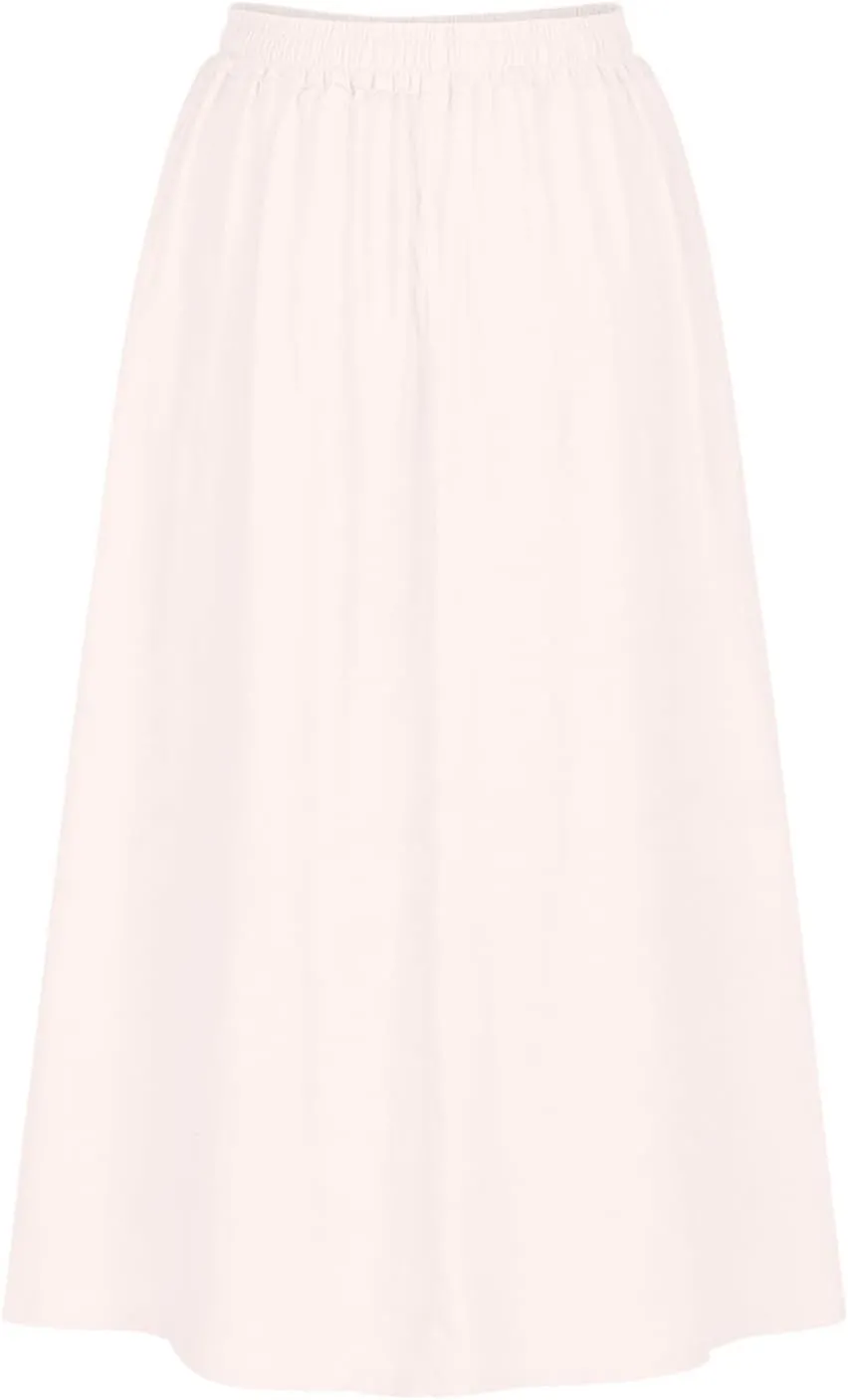 Women Summer Cotton Linen Loose Midi Skirt, Fashion Vintage Jacquard Embroidered Casual Skirts Elastic Waist Skirts
