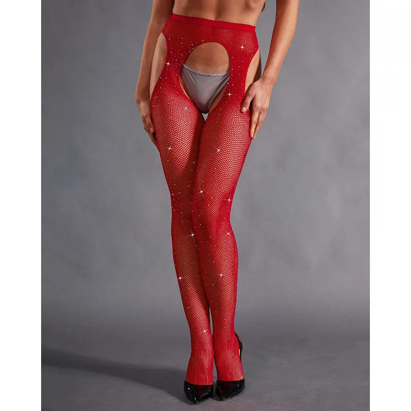 Women's Sparkle Rhinestone Fishnets Tights High Waist Stockings