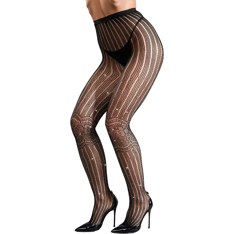 Women's Sparkle Rhinestone Fishnets Tights High Waist Stockings