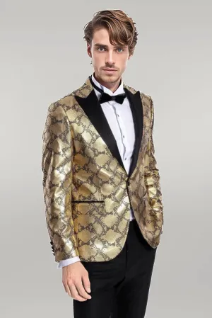 WSS Patterned Slim Fit Gold Men Prom Blazer  - Singen