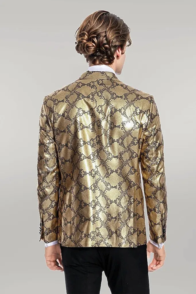 WSS Patterned Slim Fit Gold Men Prom Blazer  - Singen