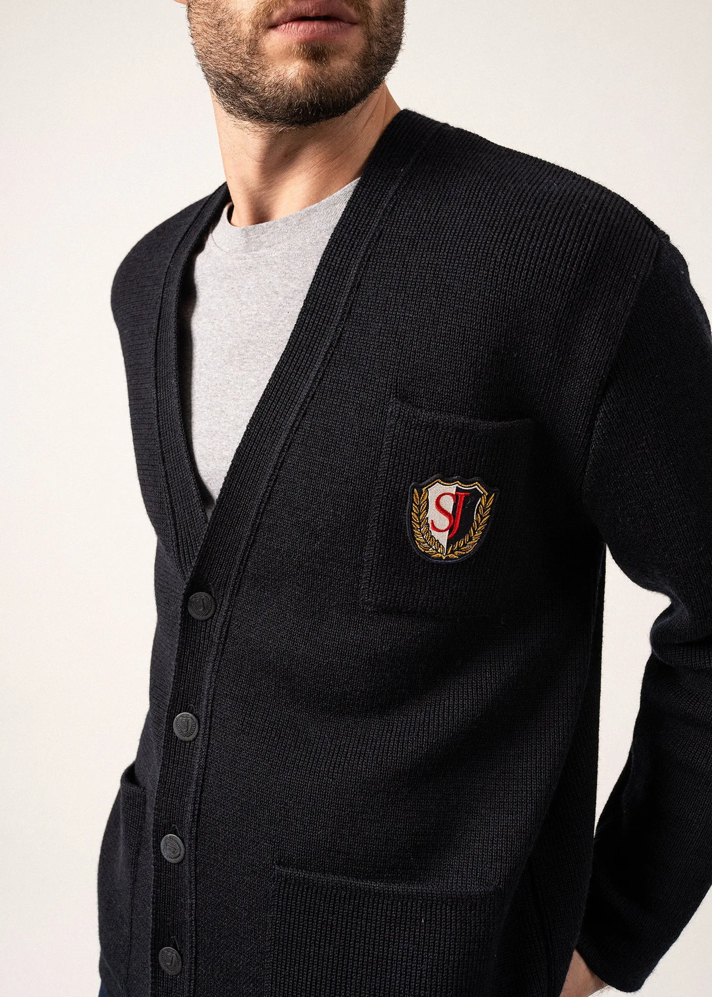 Yachting Rdit Wool Cardigan - with embroidered chest badge (NAVY)