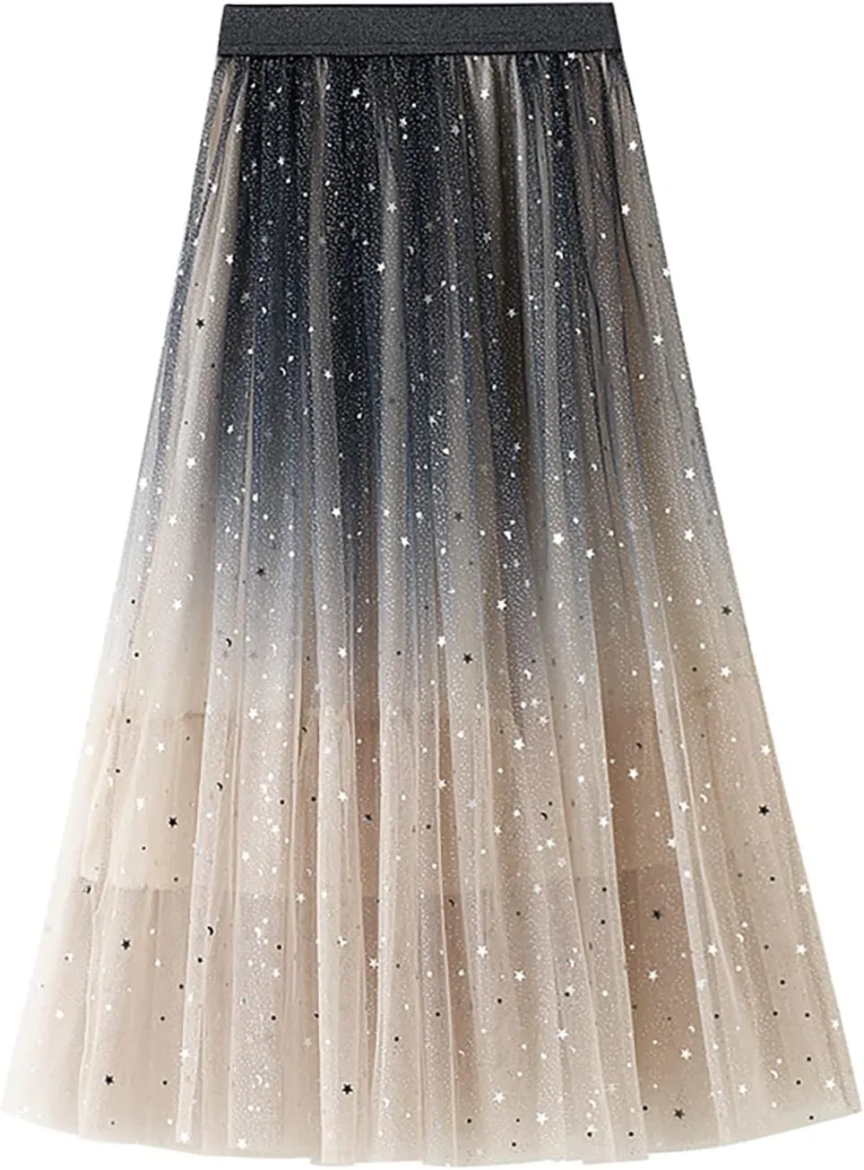 YOLAI Women Sequins Gradient Color Maxi Skirt Casual Pleated A Line Skirt High Waist Knee Length Skirt