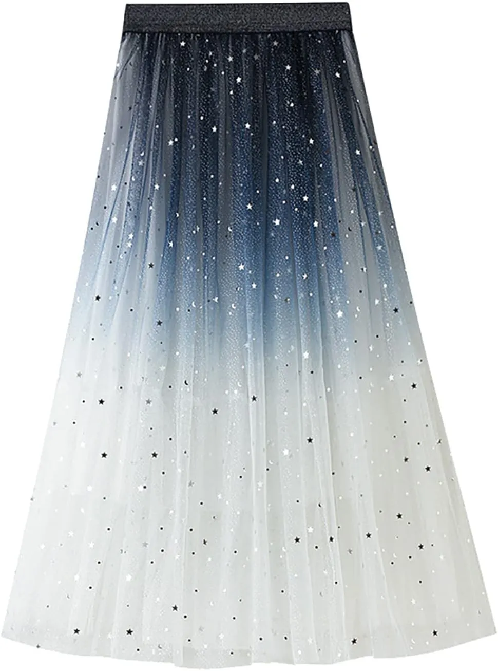 YOLAI Women Sequins Gradient Color Maxi Skirt Casual Pleated A Line Skirt High Waist Knee Length Skirt