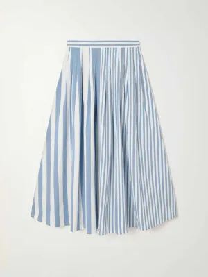 Zazou pleated striped cotton-poplin midi skirt