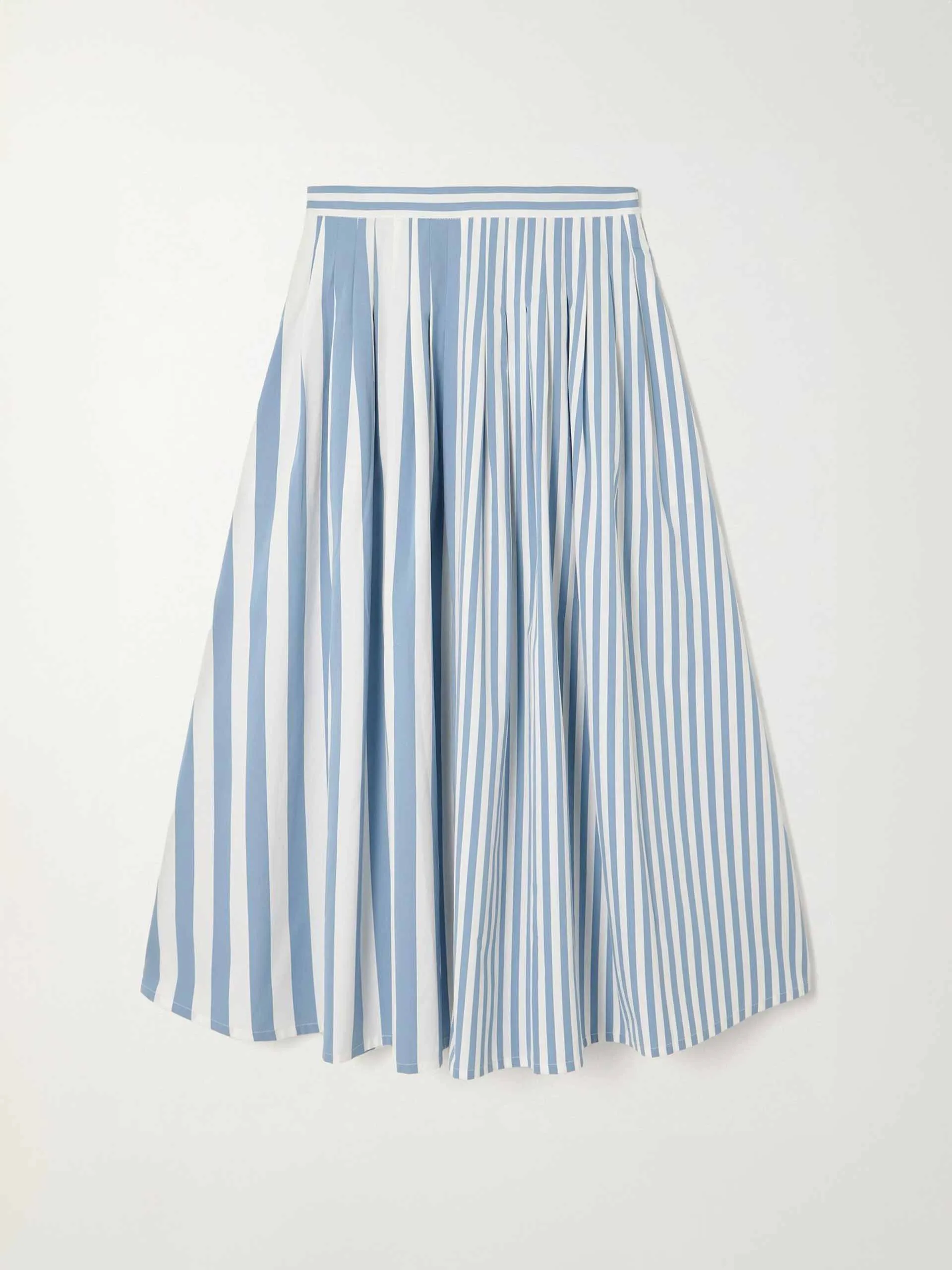 Zazou pleated striped cotton-poplin midi skirt