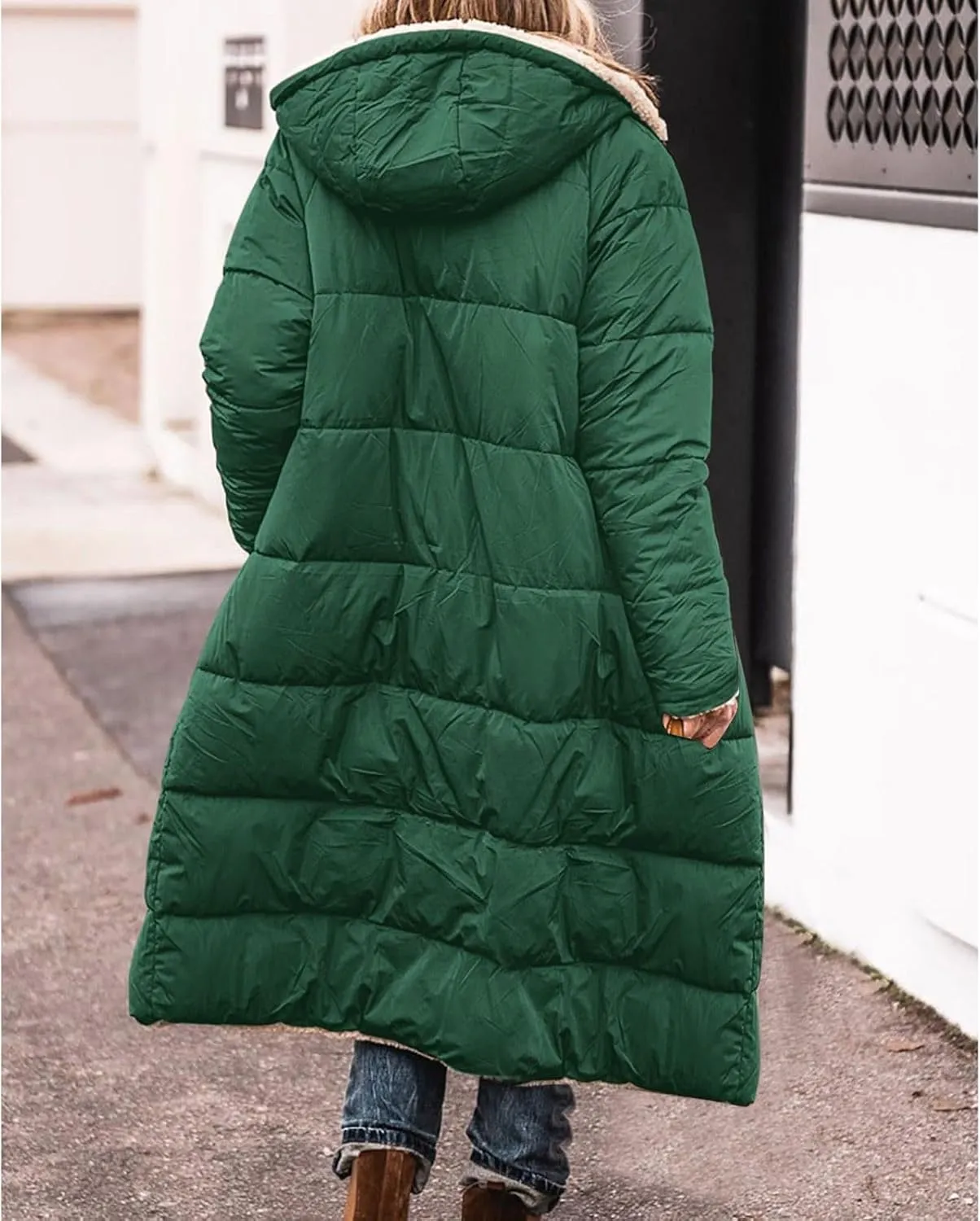 Zip sherpa Coat Down Jacket Hooded Puffer Jacket Lightweight Winter Coat Women Casual Fleece Jacket Coats Long