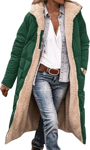 Zip sherpa Coat Down Jacket Hooded Puffer Jacket Lightweight Winter Coat Women Casual Fleece Jacket Coats Long