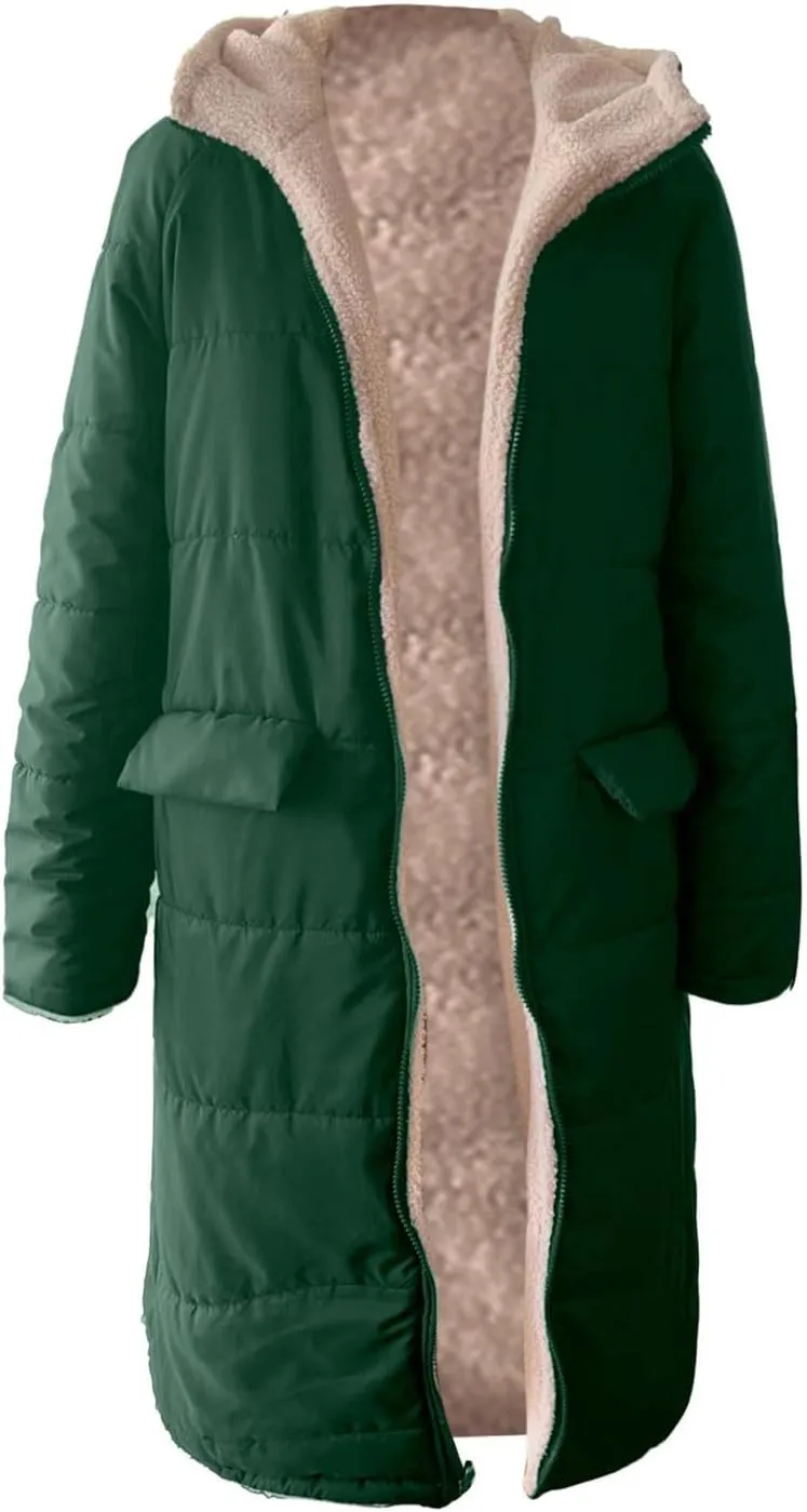 Zip sherpa Coat Down Jacket Hooded Puffer Jacket Lightweight Winter Coat Women Casual Fleece Jacket Coats Long