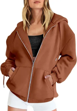 Zip Up Hoodie Women Oversized Sweatshirt Fleece Jackets Long Sleeve Shirts Fall Fashion Preppy Outfits for Women