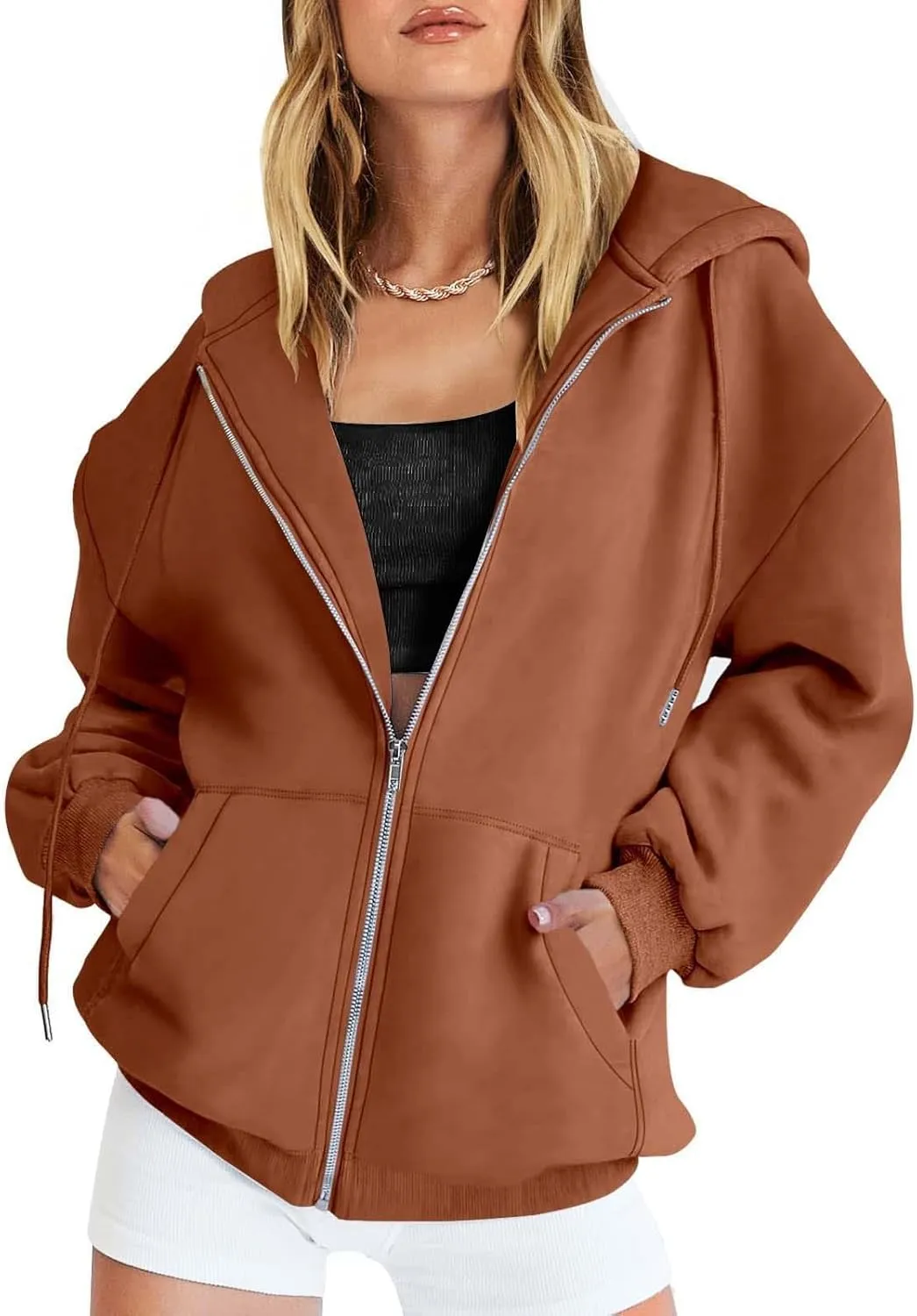 Zip Up Hoodie Women Oversized Sweatshirt Fleece Jackets Long Sleeve Shirts Fall Fashion Preppy Outfits for Women